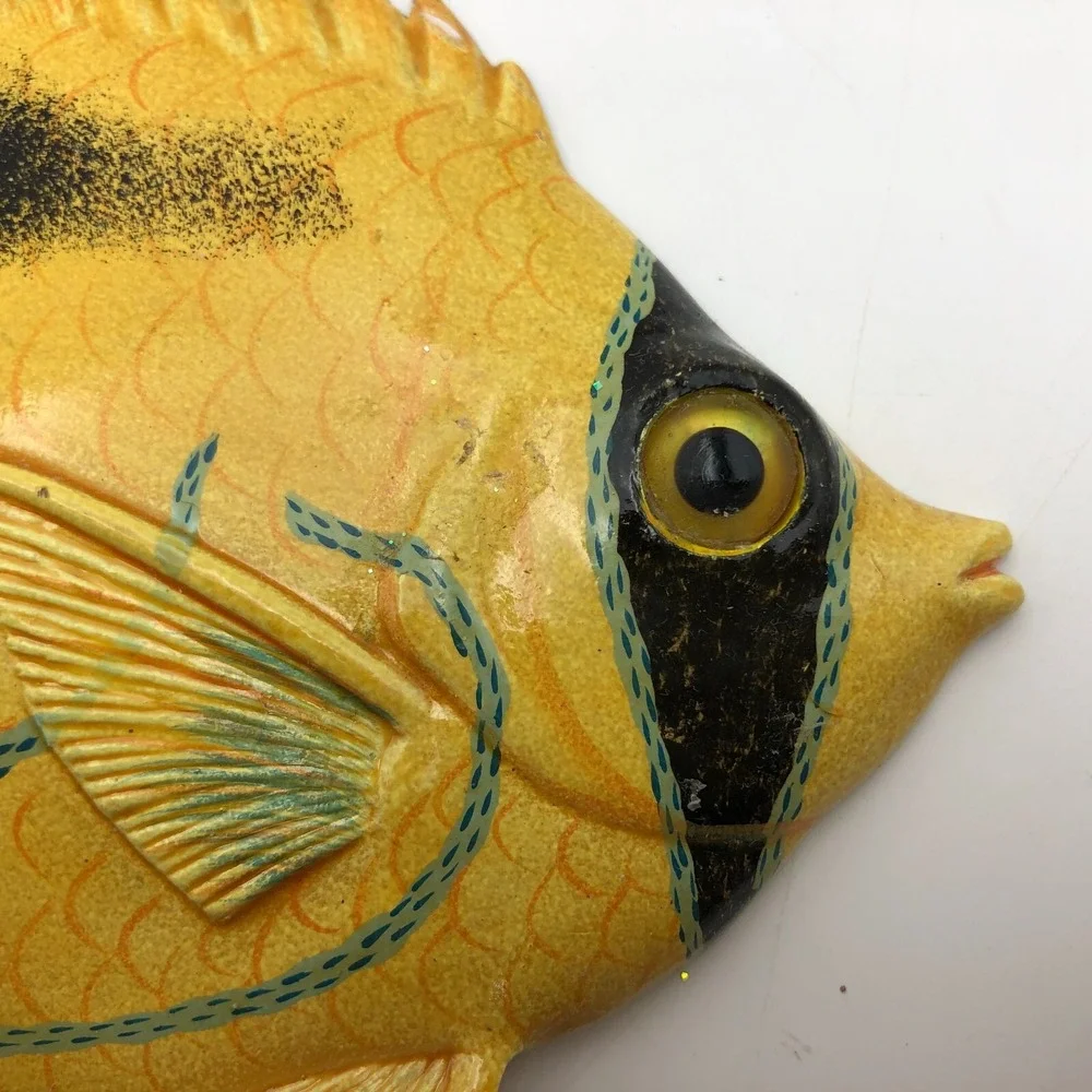 Vintage Don Edmond Studio Artist Mirror Butterflyfish Wall Hanging Sculpture 6